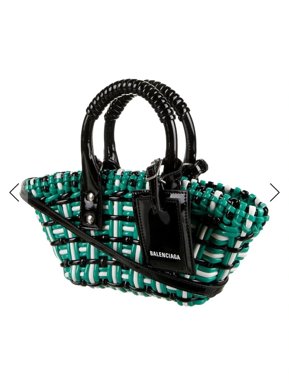 Balenciaga Turquoise White and Black Woven Mini Tote